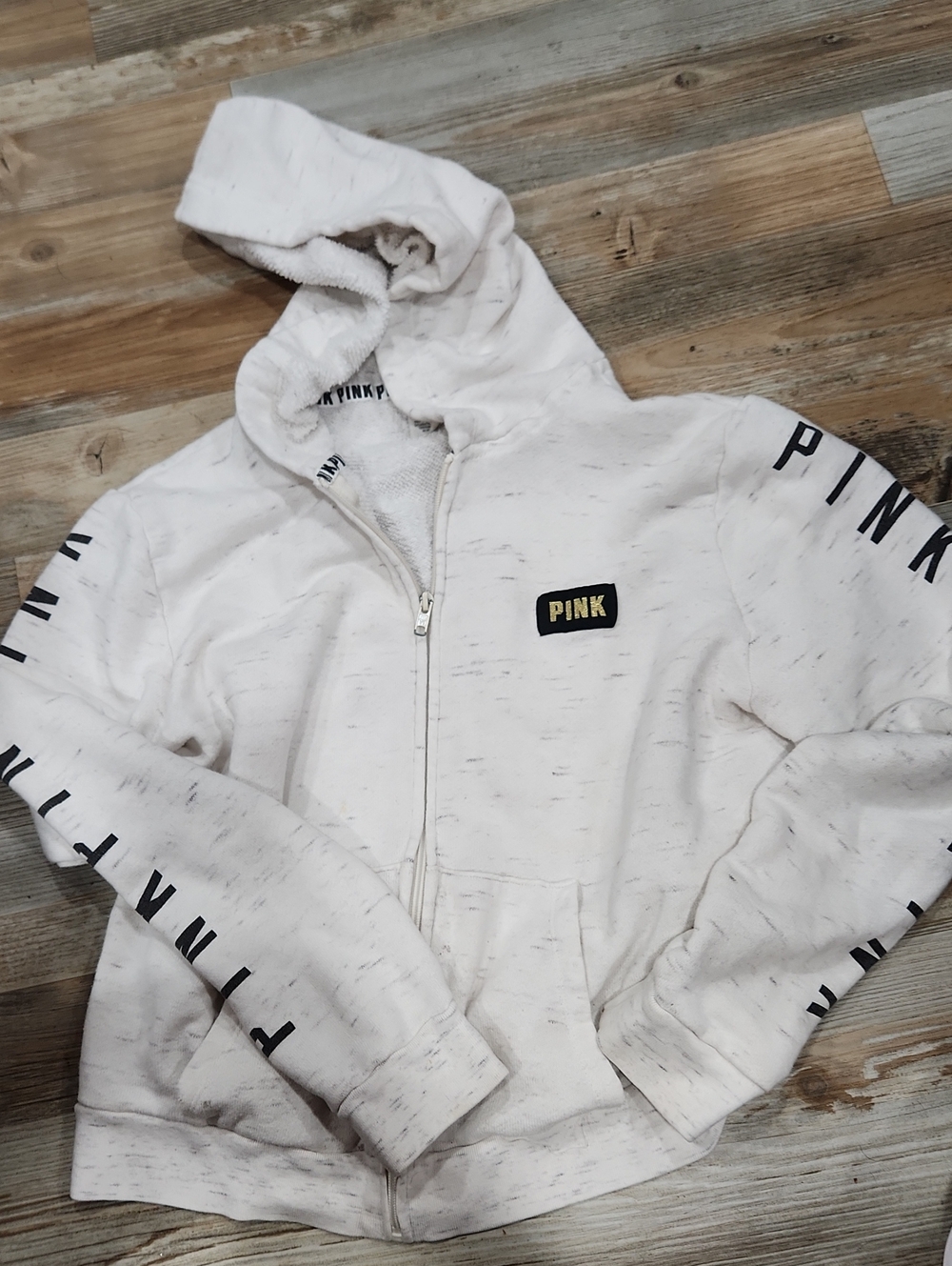 PINK Victoria's Secret White Zip Hoodie with Black Logo